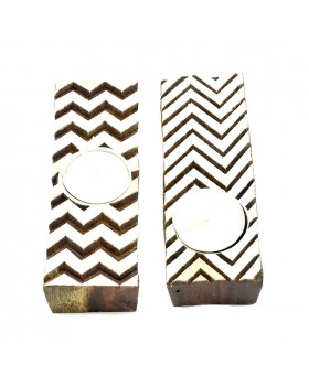 Zigzag Flair Wooden Tealight Candle Holder -Set of 2 
